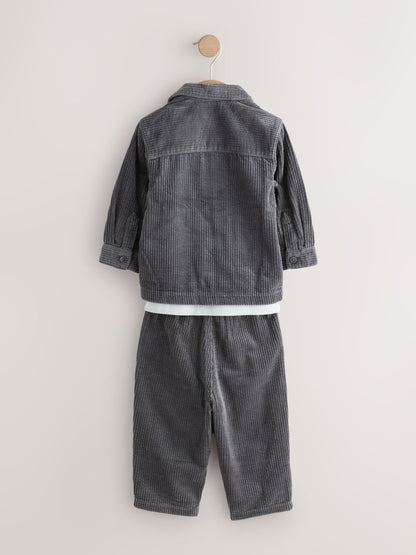 Charcoal Grey Textured Corduroy Shacket T-Shirt & Trousers Set (3mths-7yrs) image 10