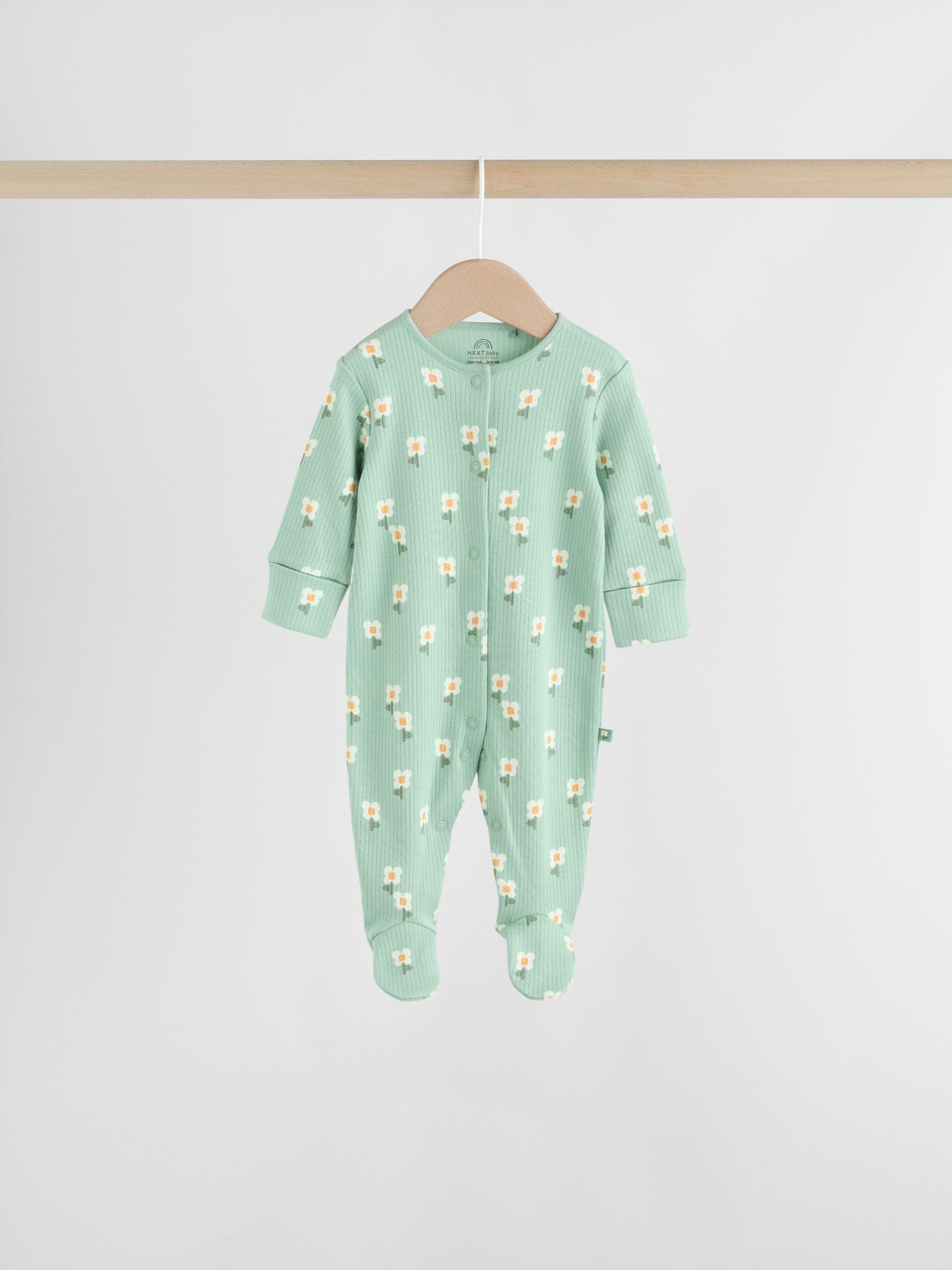 Sage Green Floral Baby Sleepsuits 5 Pack (0mths-2yrs) image 8