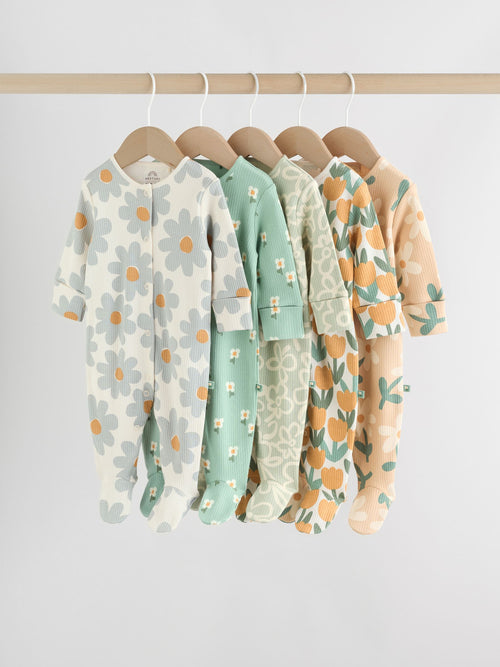 Sage Green Floral Baby Sleepsuits 5 Pack (0mths-2yrs) image 1
