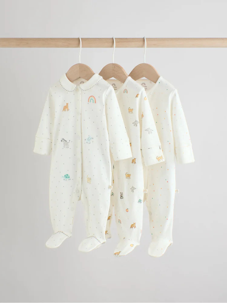 White Ground Sleepsuits 3 Pack (0-2yrs)