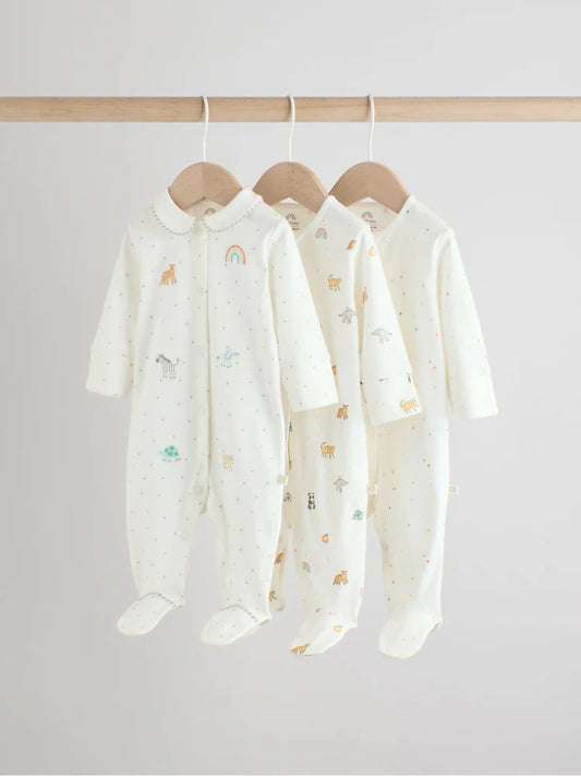 White Ground Sleepsuits 3 Pack (0-2yrs)