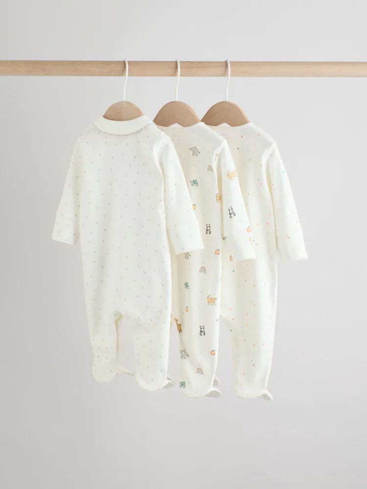White Ground Sleepsuits 3 Pack (0-2yrs)