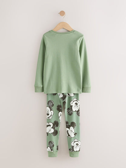 Dsiney Kidz - Green/Ecru Mickey Mouse Snuggle Pyjamas 3 Pack (9mths-10yrs) image 4