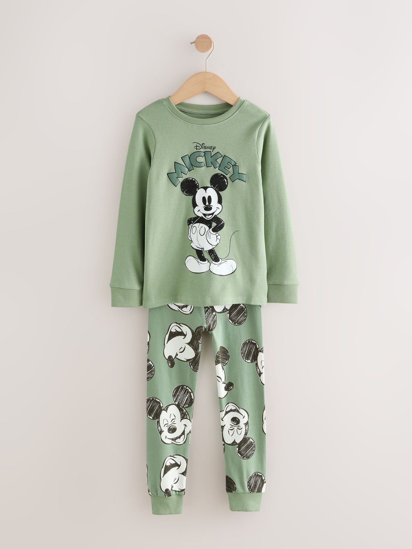 Dsiney Kidz - Green/Ecru Mickey Mouse Snuggle Pyjamas 3 Pack (9mths-10yrs) image 5