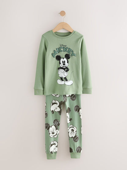 Dsiney Kidz - Green/Ecru Mickey Mouse Snuggle Pyjamas 3 Pack (9mths-10yrs) image 5