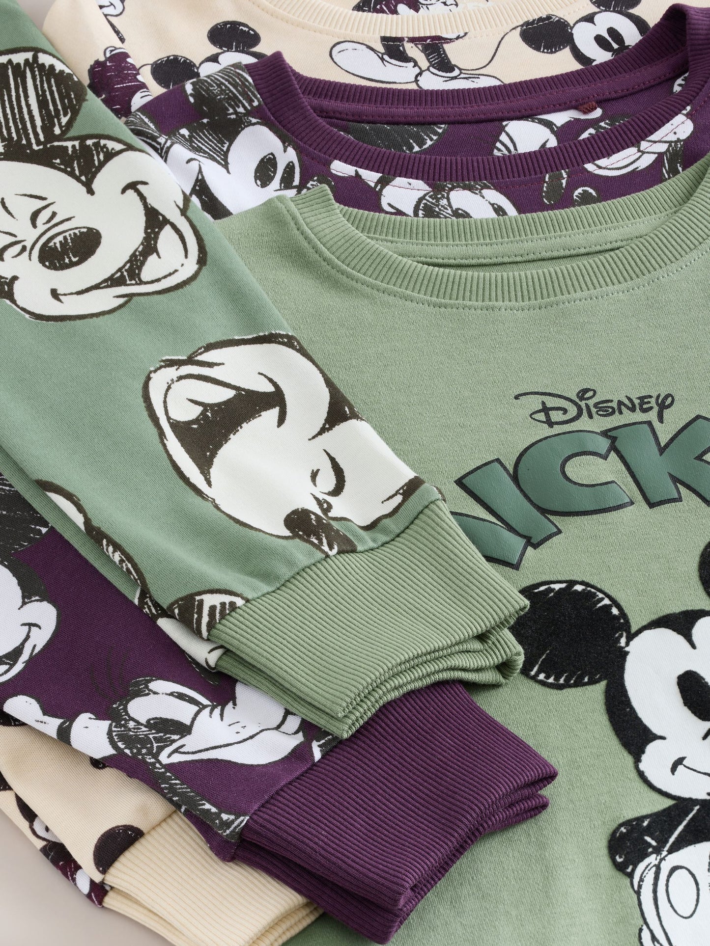 Dsiney Kidz - Green/Ecru Mickey Mouse Snuggle Pyjamas 3 Pack (9mths-10yrs) image 7