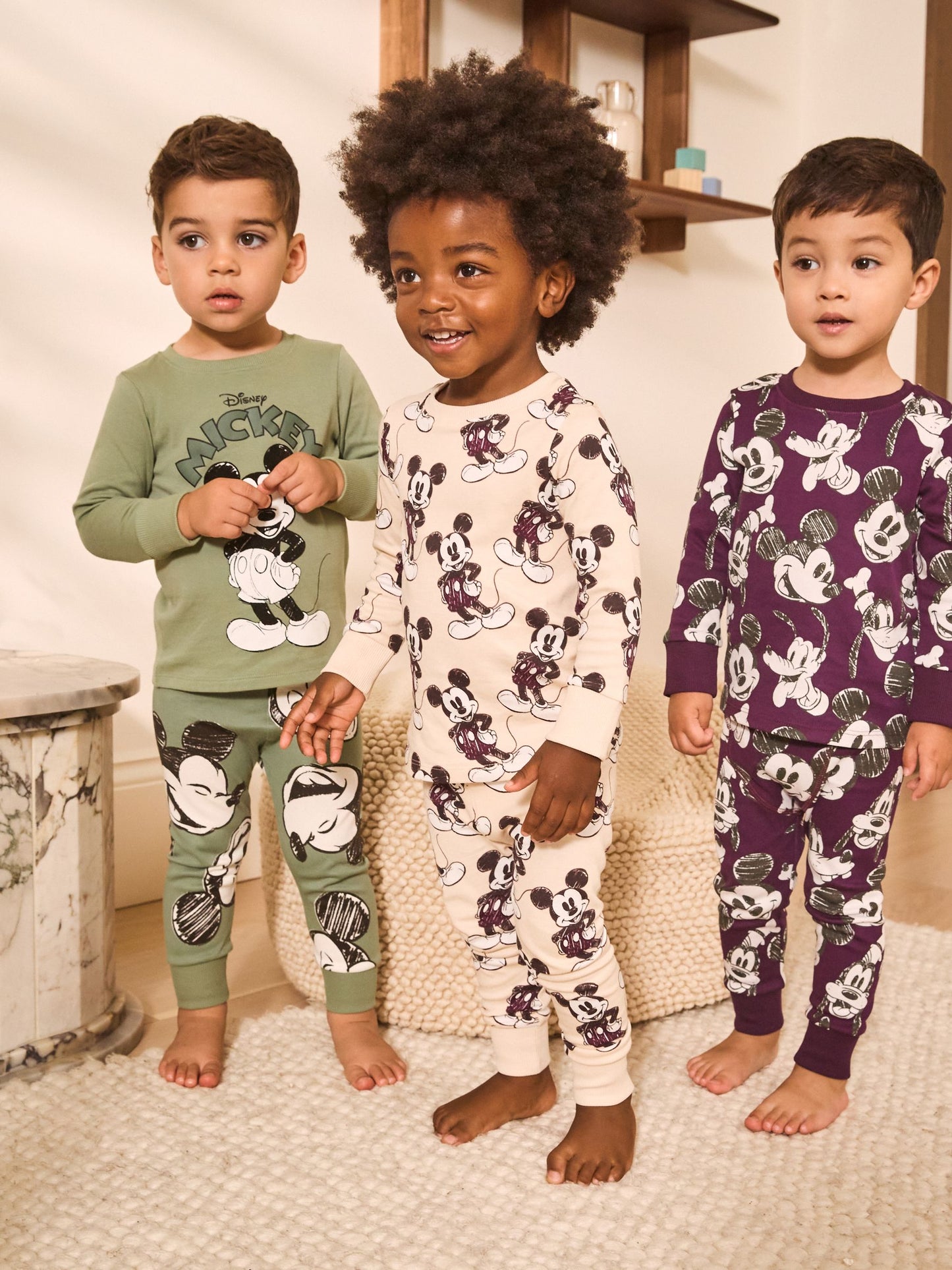 Dsiney Kidz - Green/Ecru Mickey Mouse Snuggle Pyjamas 3 Pack (9mths-10yrs) image 1