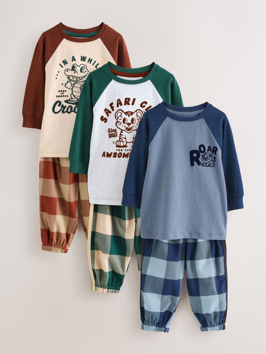 Green/Blue/Red Check Woven Bottom Pyjamas 3 Pack (9mths-12yrs) image 1