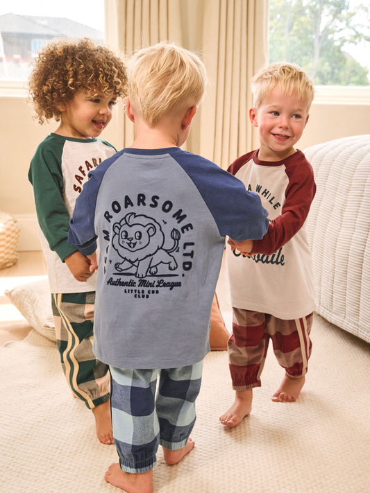 Green/Blue/Red Check Woven Bottom Pyjamas 3 Pack (9mths-12yrs) image 3
