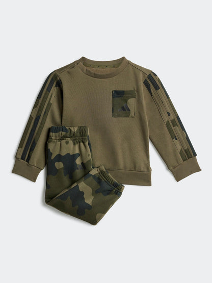 adidas Green Essentials Camo Fleece Infant Kids Sweatshirt & Joggers Set image 1