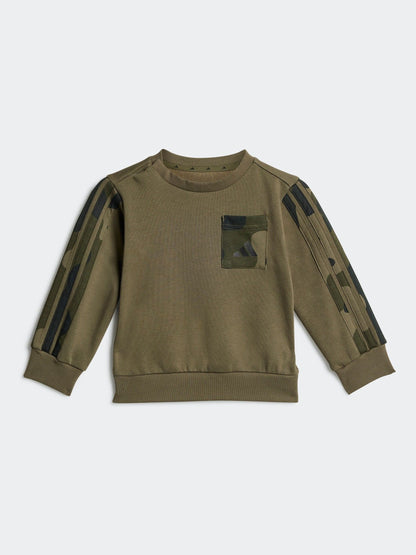 adidas Green Essentials Camo Fleece Infant Kids Sweatshirt & Joggers Set image 2