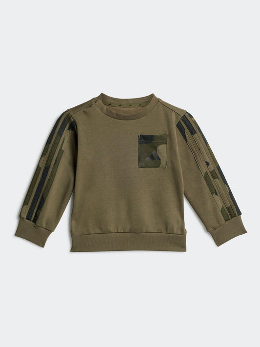 adidas Green Essentials Camo Fleece Infant Kids Sweatshirt & Joggers Set image 2