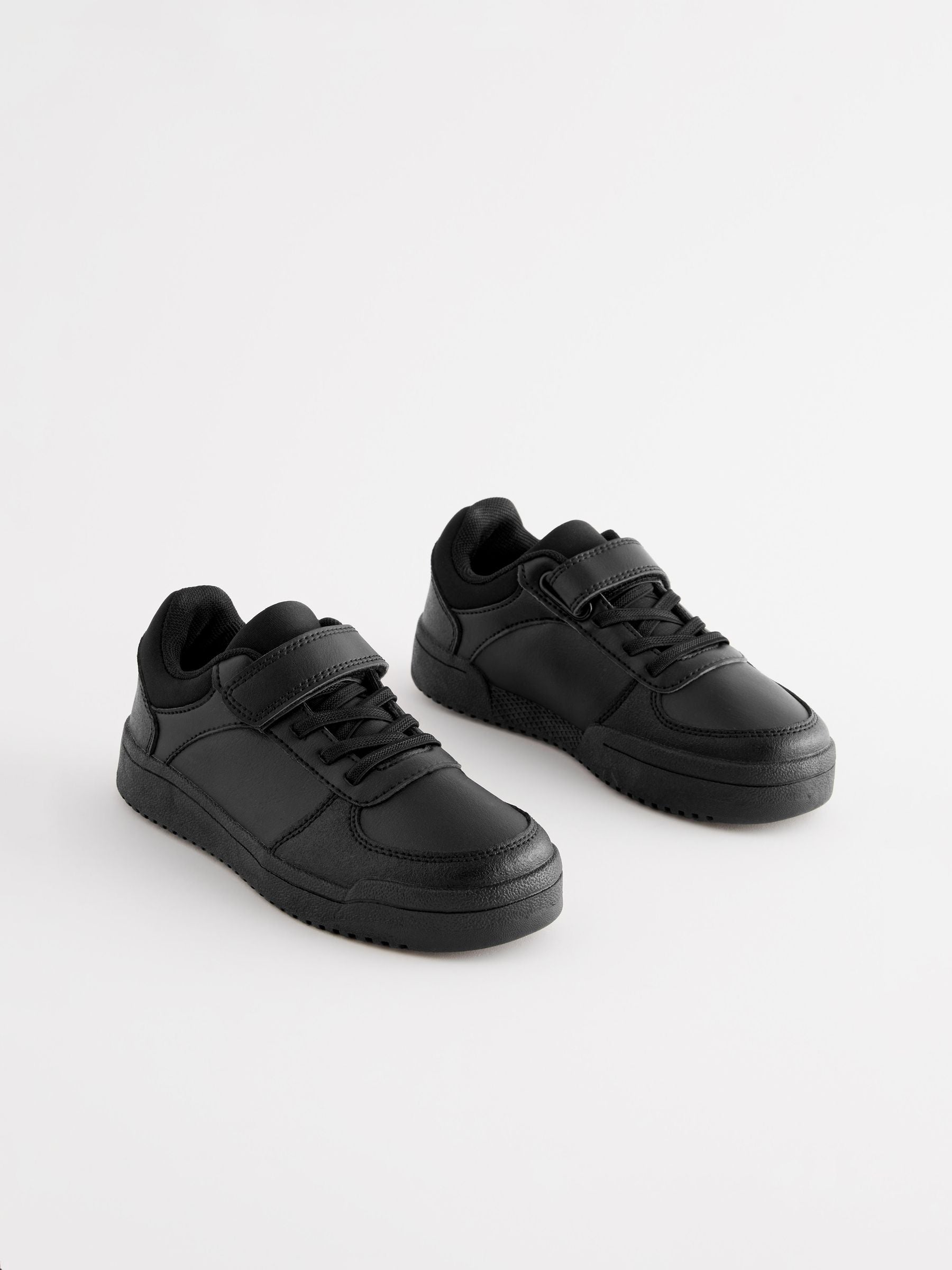 Black Extra Wide Fit (H) 1 Strap Elastic Lace School Shoes Trainers image 1