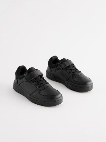 Black Extra Wide Fit (H) 1 Strap Elastic Lace School Shoes Trainers image 1