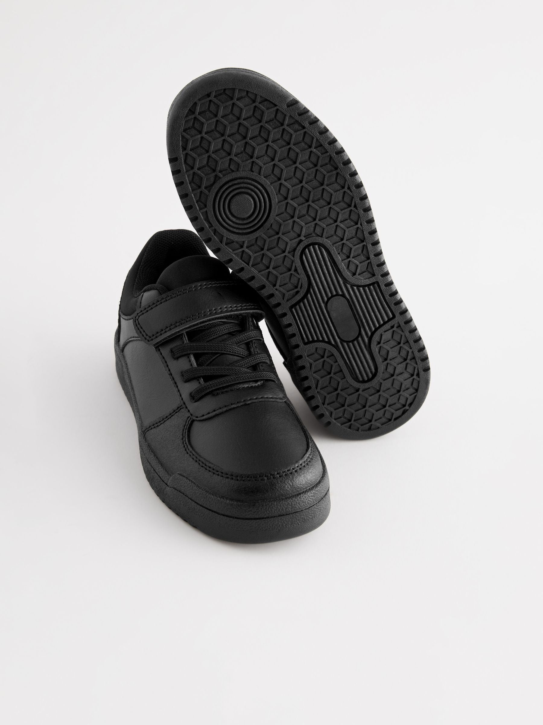 Black Extra Wide Fit (H) 1 Strap Elastic Lace School Shoes Trainers image 3