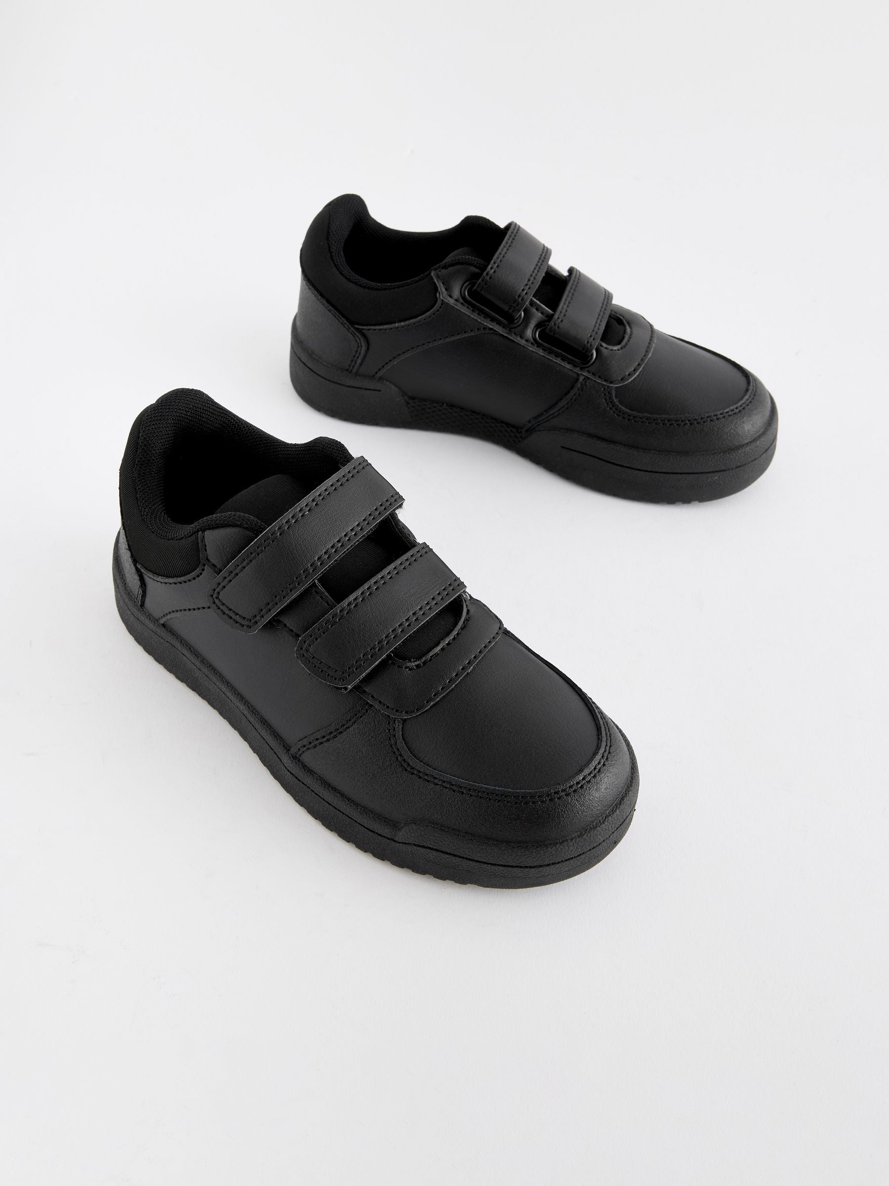 Black Extra Wide Fit (H) 2 Straps Touch Fastening School Shoes image 2