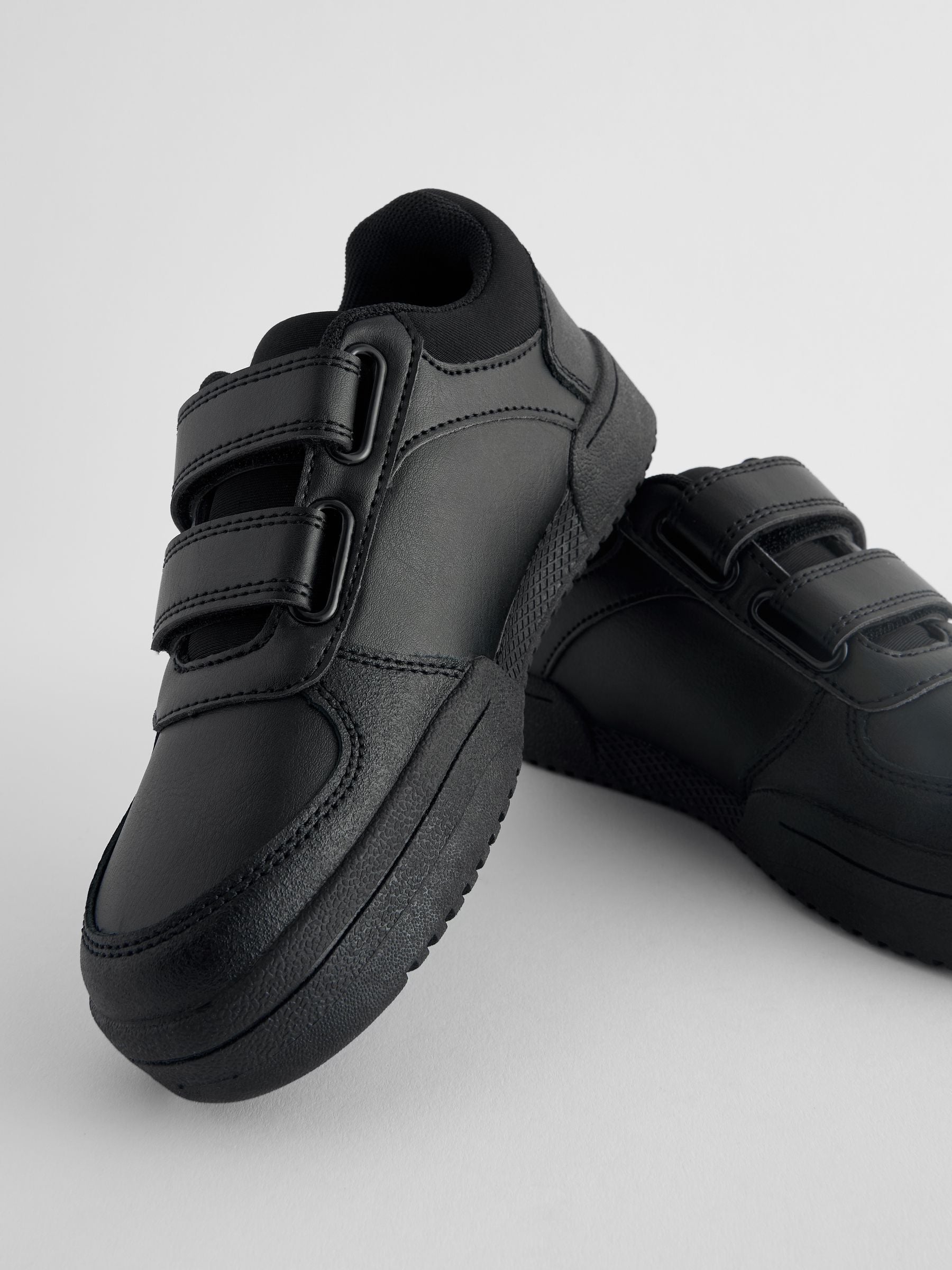 Black Extra Wide Fit (H) 2 Straps Touch Fastening School Shoes image 3