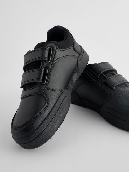 Black Extra Wide Fit (H) 2 Straps Touch Fastening School Shoes image 3
