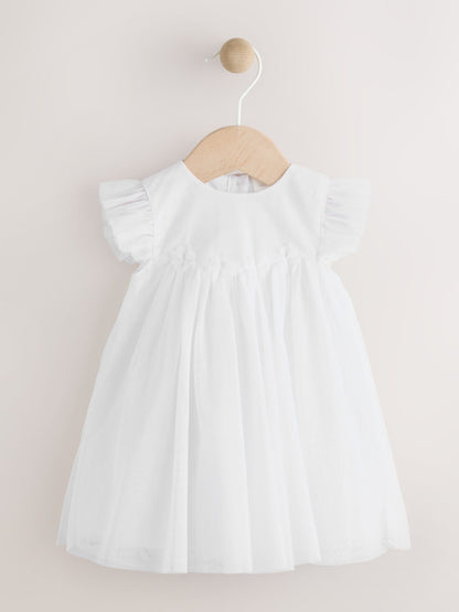 White Mesh Baby Dress (0mths-2yrs)