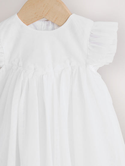 White Mesh Baby Dress (0mths-2yrs)