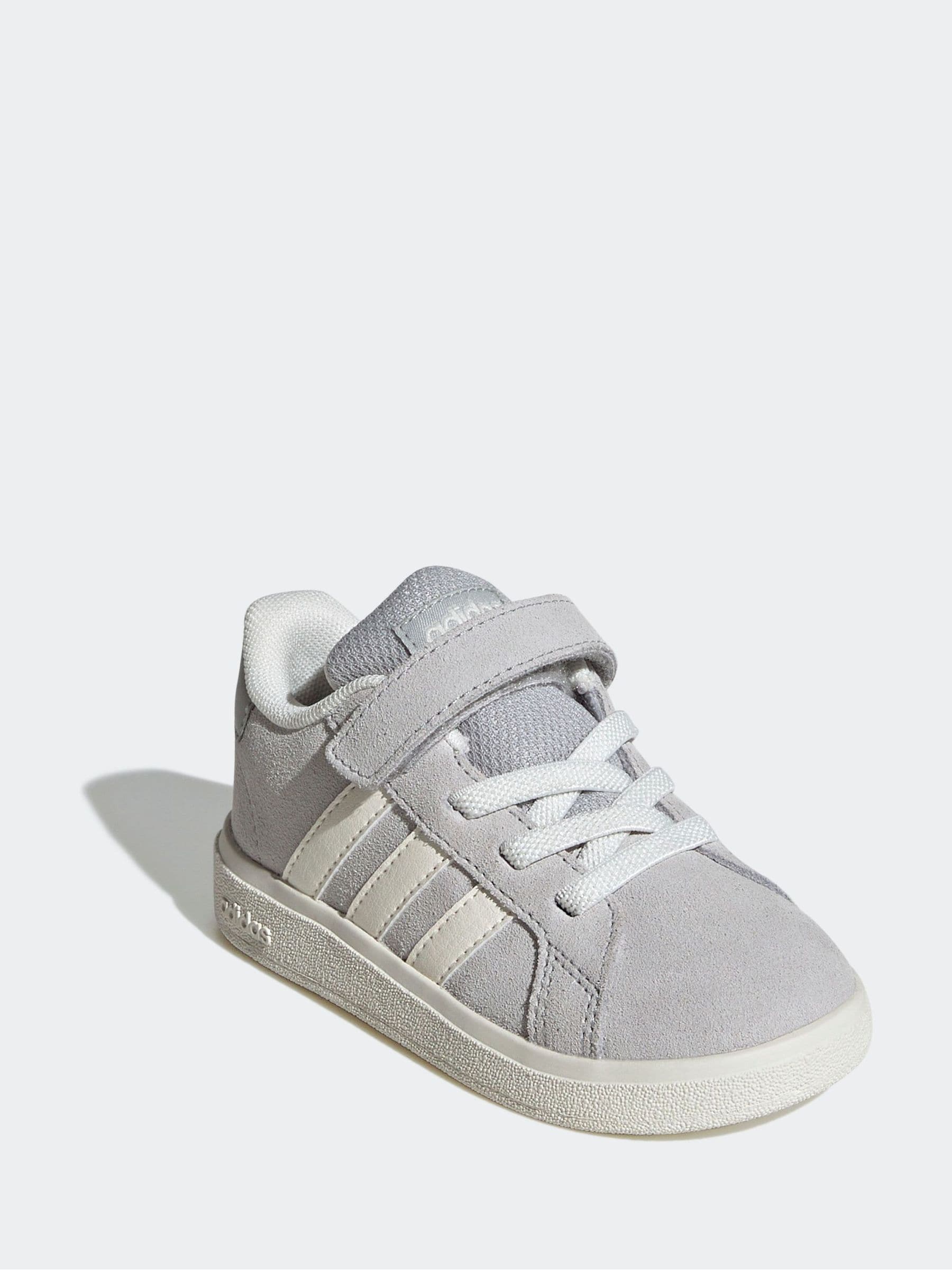 adidas Grey Grand Court 2.0 Elastic Lace Infant Trainers image 3