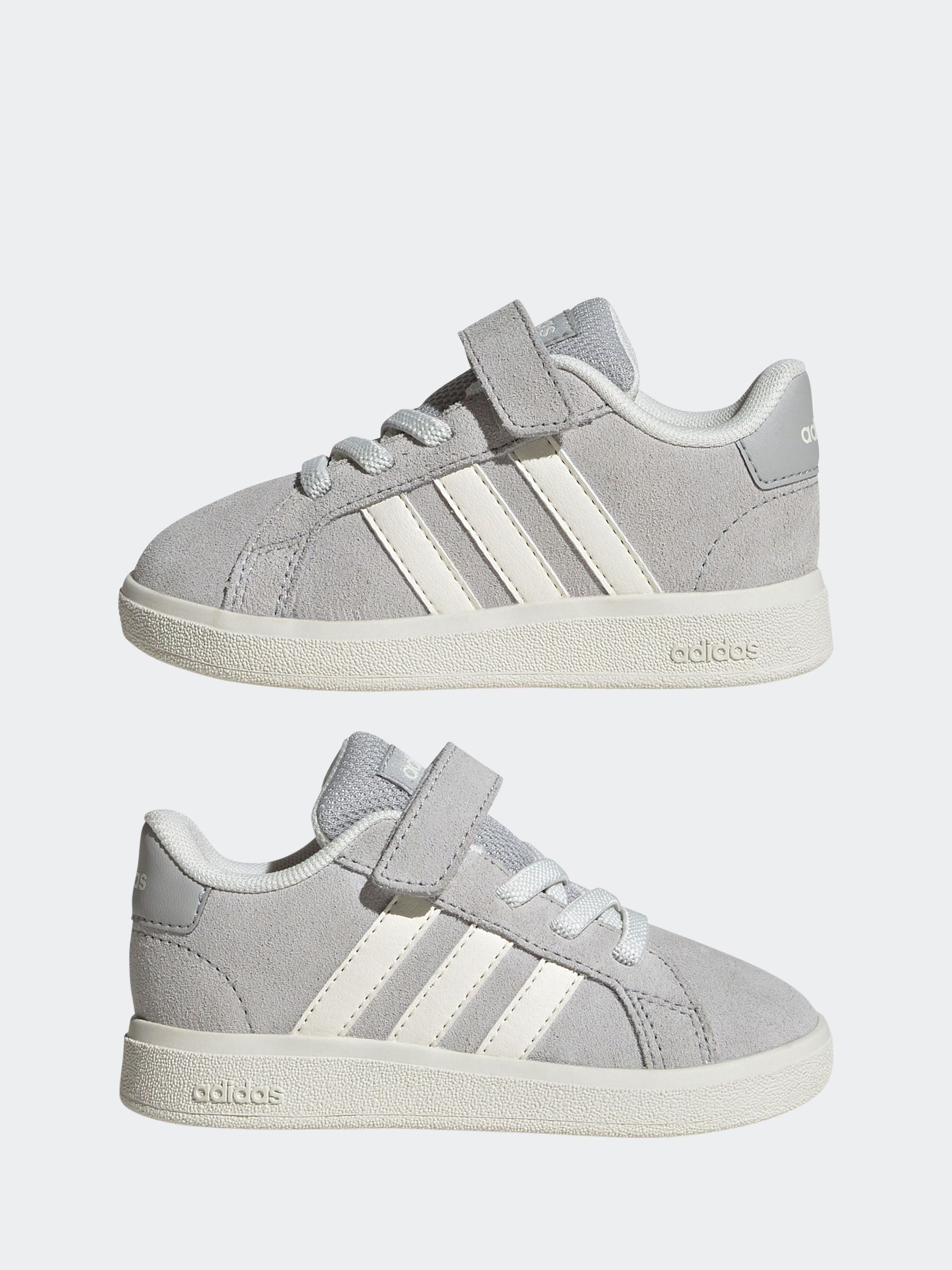 adidas Grey Grand Court 2.0 Elastic Lace Infant Trainers image 5