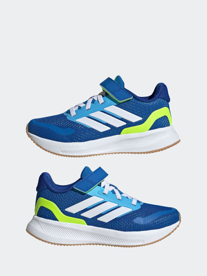 adidas Blue/Lime Runfalcon 5 Elastic Lace Running Kids Trainers image 5
