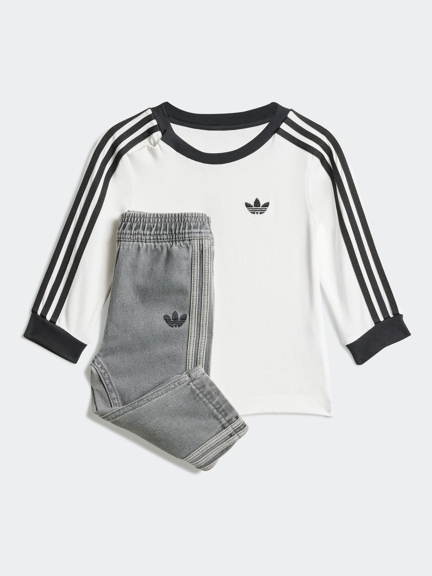 adidas Originals White Long Sleeve Infant Kids T-Shirt and Denim Leggings Set image 1