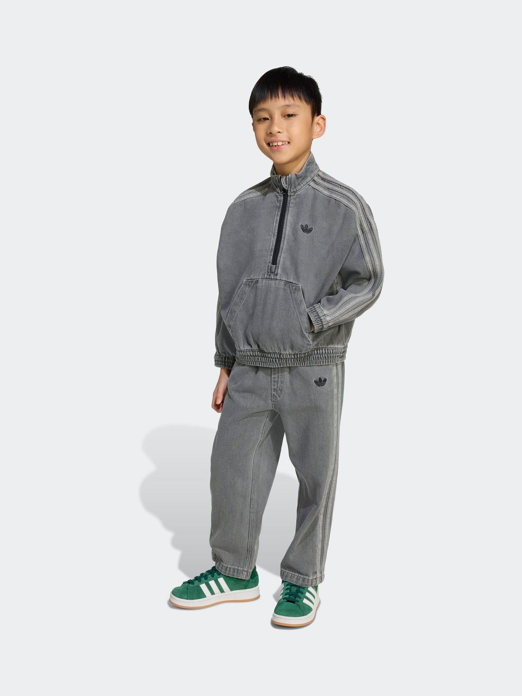 Dsiney Kidz - adidas Originals Grey Denim Zip Crew Kids Sweatshirt & Joggers Set image 1