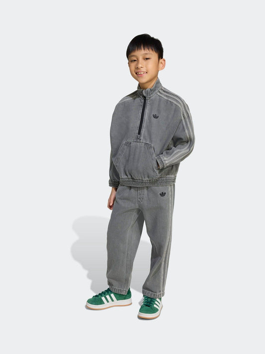 Dsiney Kidz - adidas Originals Grey Denim Zip Crew Kids Sweatshirt & Joggers Set image 1