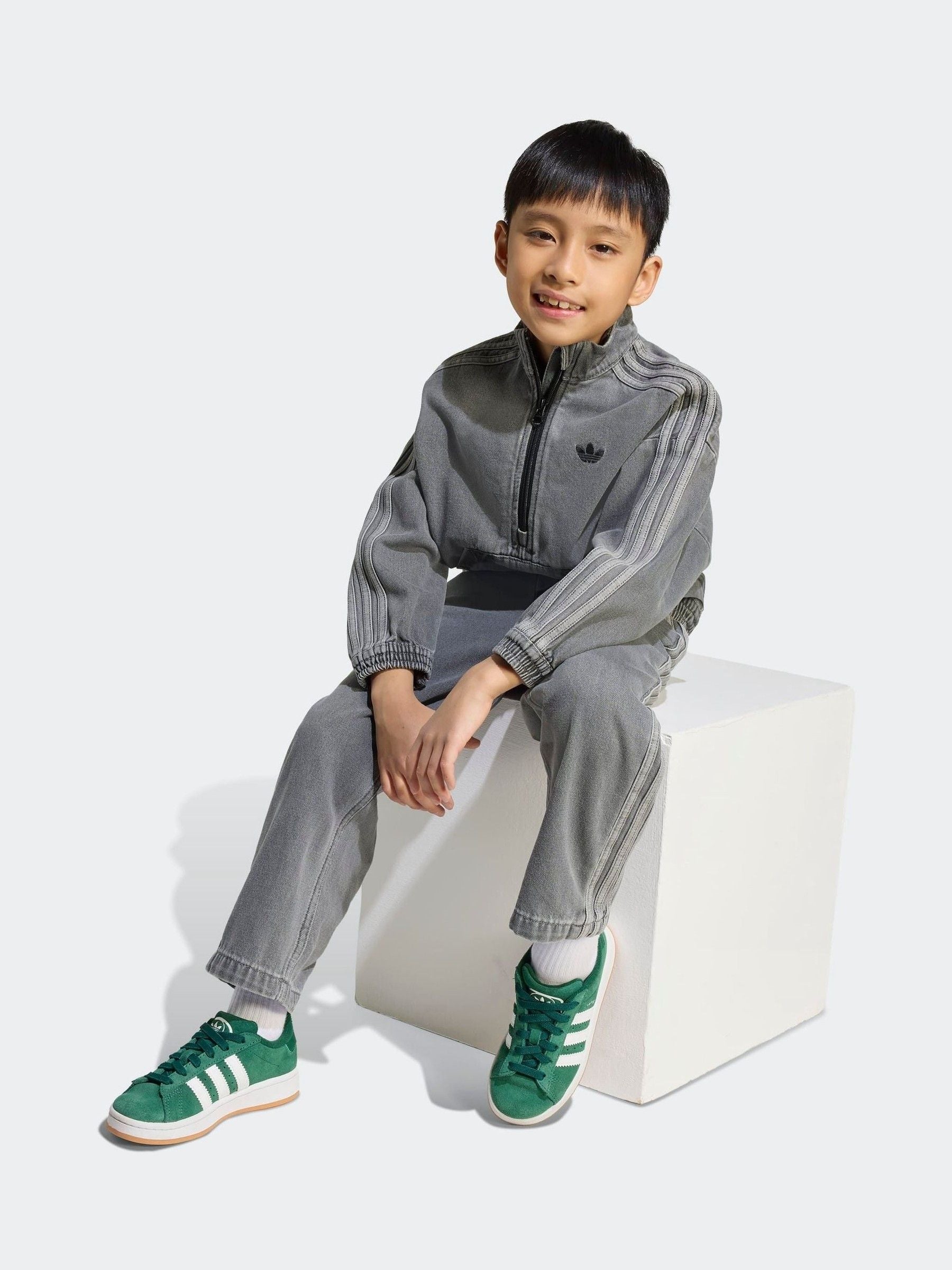 Dsiney Kidz - adidas Originals Grey Denim Zip Crew Kids Sweatshirt & Joggers Set image 3