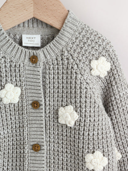 Dsiney Kidz - Grey Crochet Flowers Baby Knitted Cardigan (0mths-3yrs) image 3