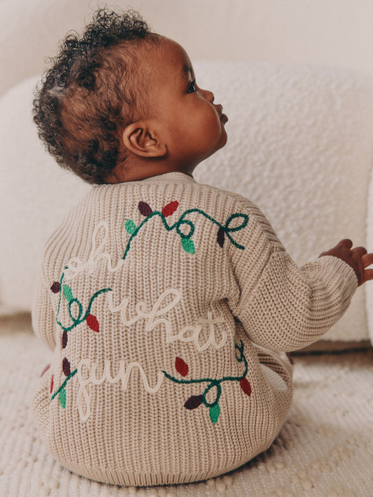 Natural Oh What Fun Christmas Baby Knitted Cardigan - image 1