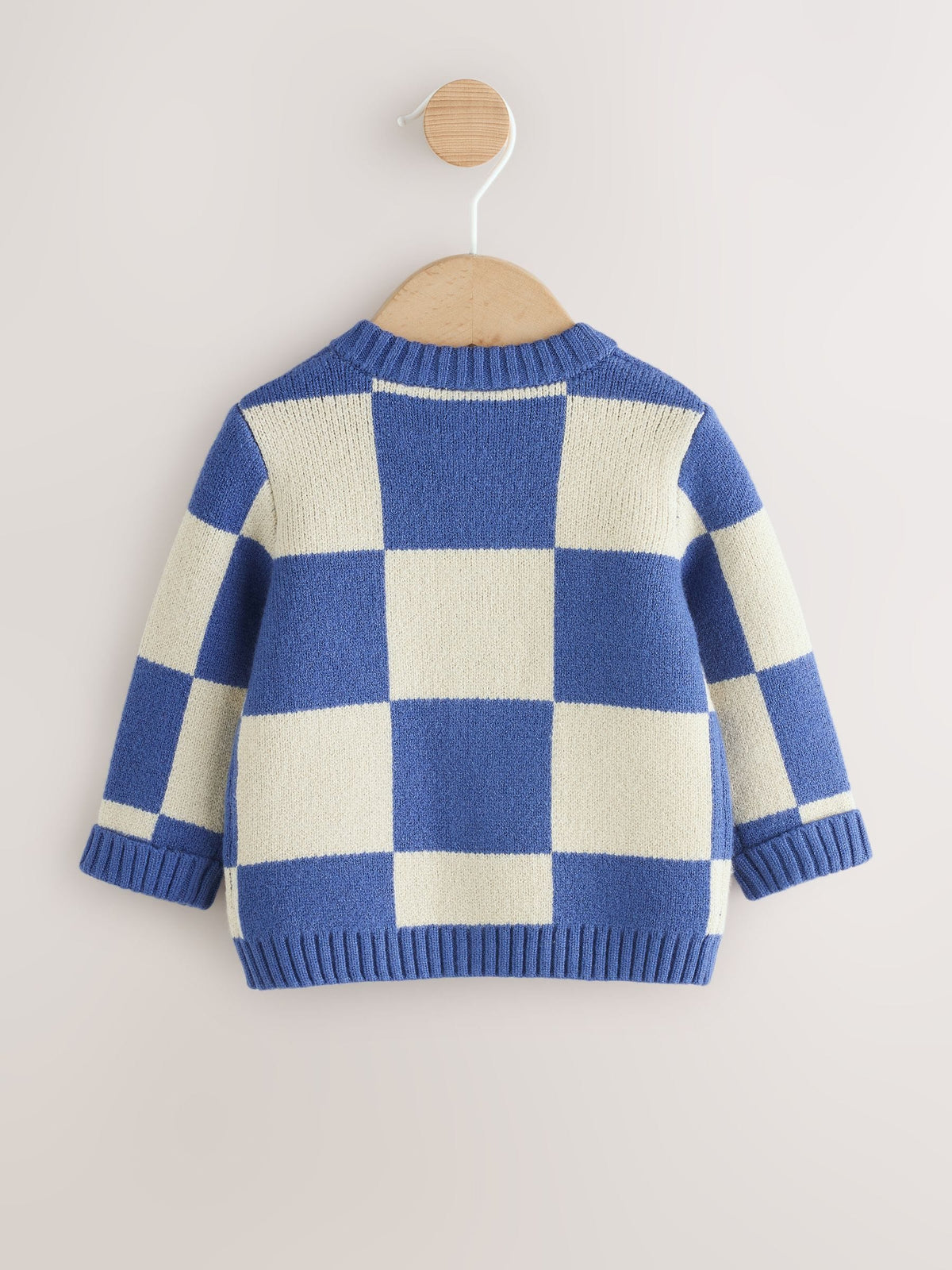 Blue Checkerboard Embroidered Character Baby Knitted Cardigan (0mths-2yrs) - image 2