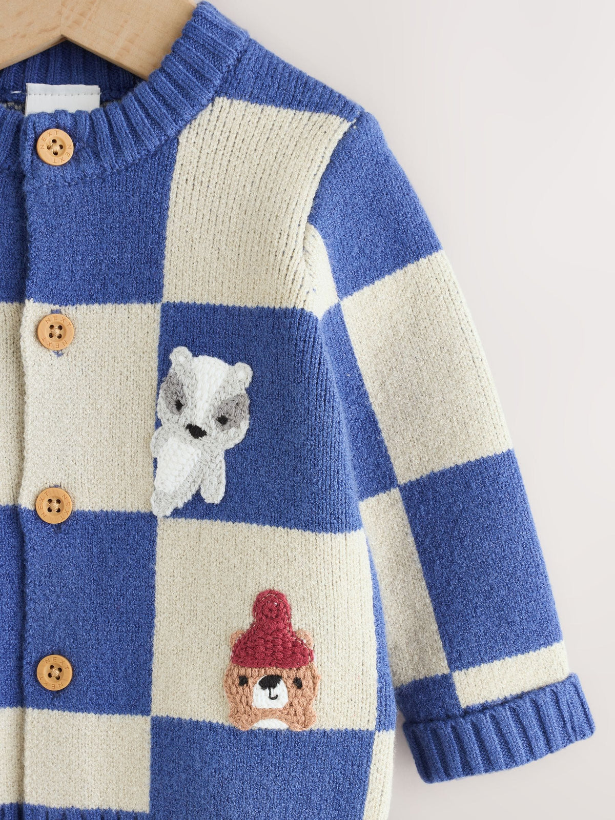 Blue Checkerboard Embroidered Character Baby Knitted Cardigan (0mths-2yrs) - image 3