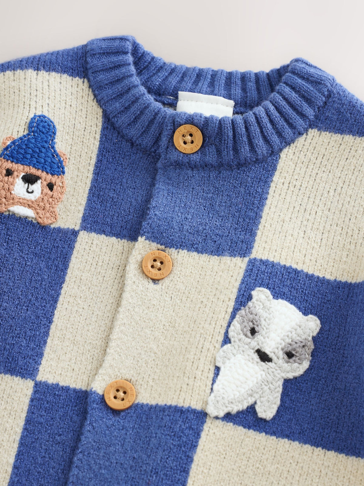 Blue Checkerboard Embroidered Character Baby Knitted Cardigan (0mths-2yrs) - image 4