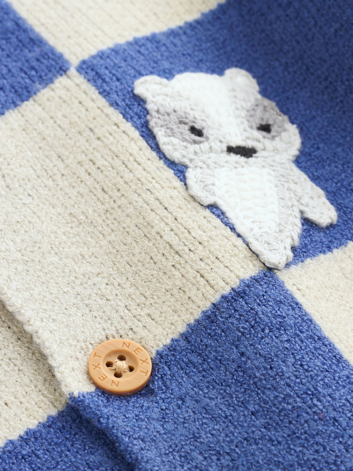 Blue Checkerboard Embroidered Character Baby Knitted Cardigan (0mths-2yrs) - image 6