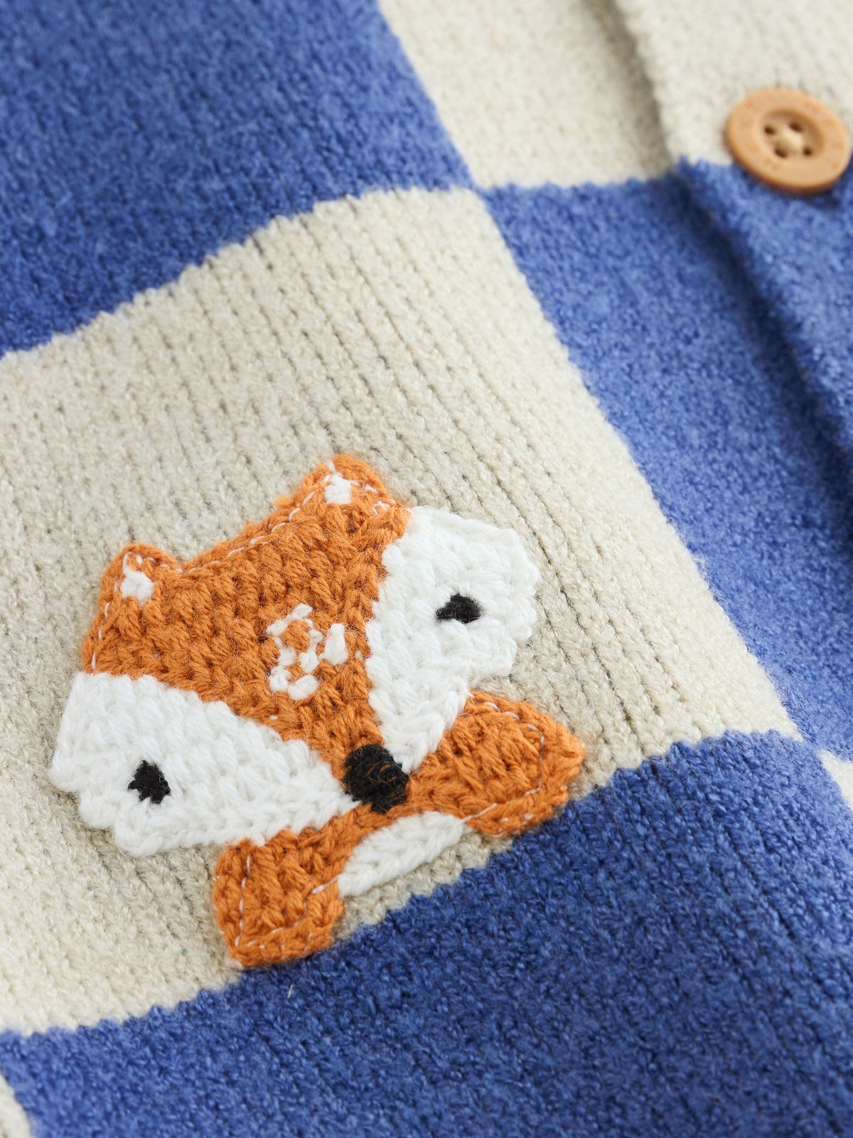 Blue Checkerboard Embroidered Character Baby Knitted Cardigan (0mths-2yrs) - image 7