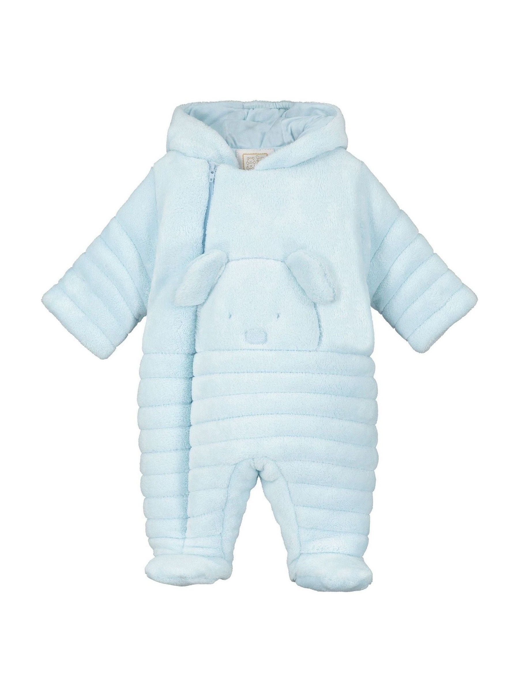 Emile Et Rose Blue Deep Pile Fleece Pramsuit With 3d Teddy image 3
