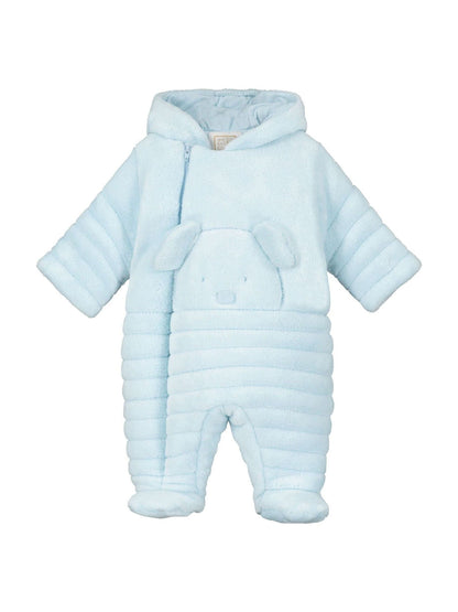 Emile Et Rose Blue Deep Pile Fleece Pramsuit With 3d Teddy image 3