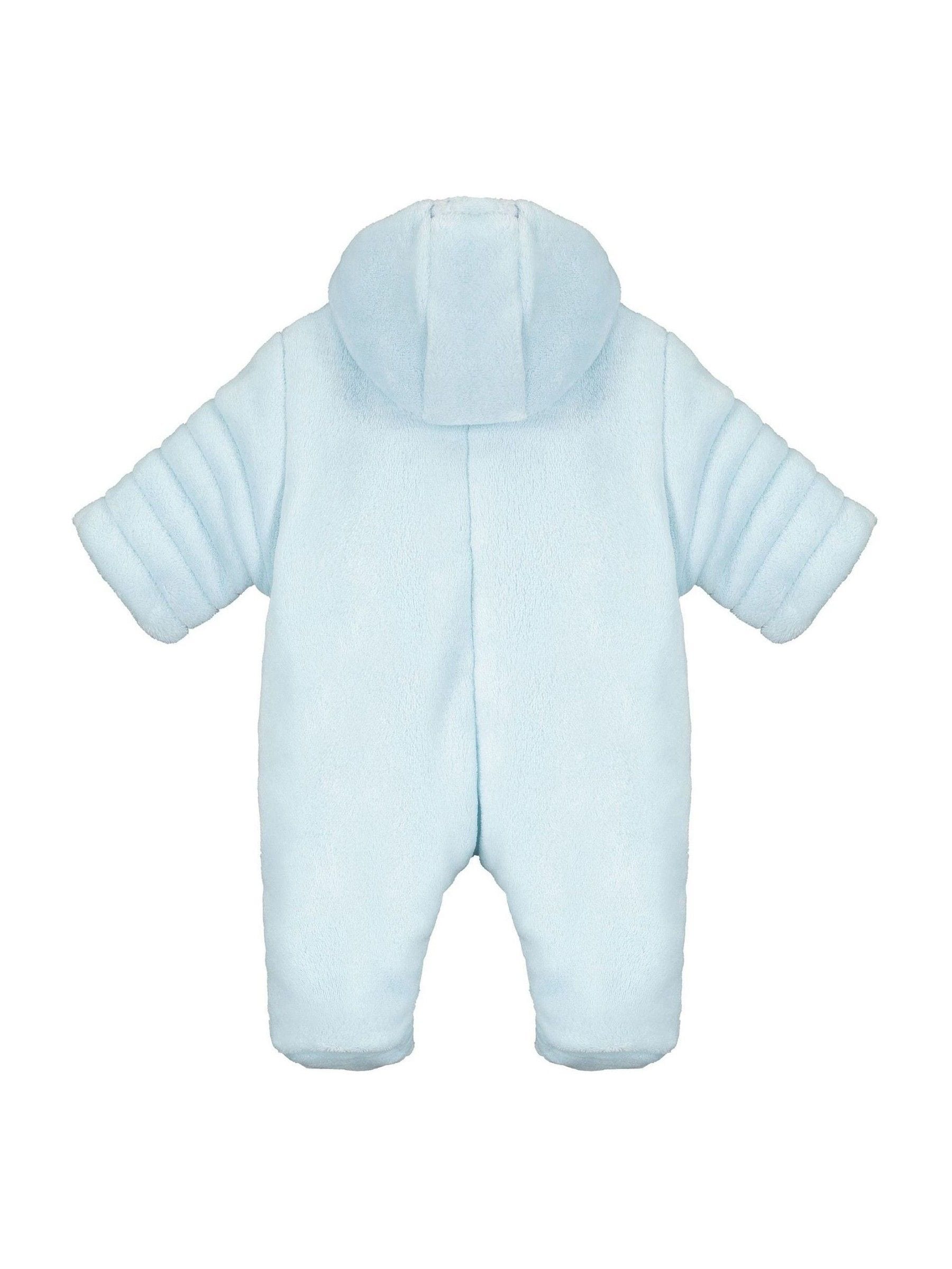 Emile Et Rose Blue Deep Pile Fleece Pramsuit With 3d Teddy image 4