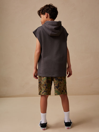 Camouflage Sleeveless Hoodie And Short Graphic Set