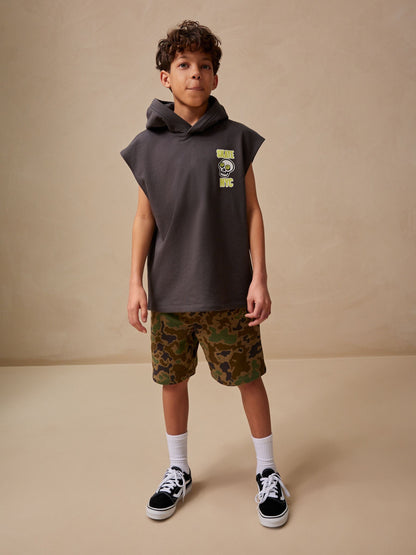 Camouflage Sleeveless Hoodie And Short Graphic Set