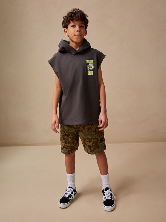 Camouflage Sleeveless Hoodie And Short Graphic Set
