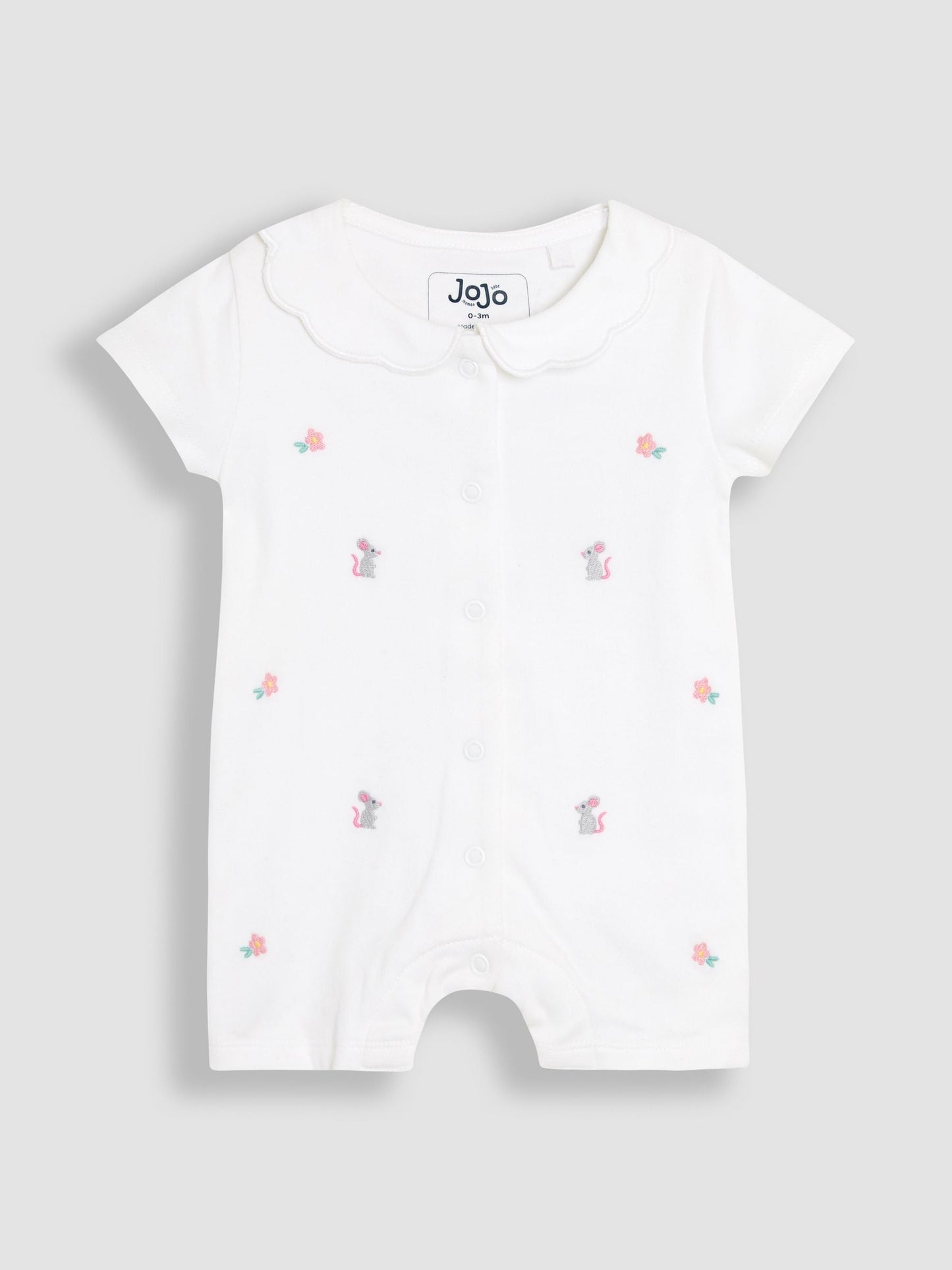 JoJo Maman Bébé White Cotton Short Sleeve Bunny Embroidered Sleepsuit image 4