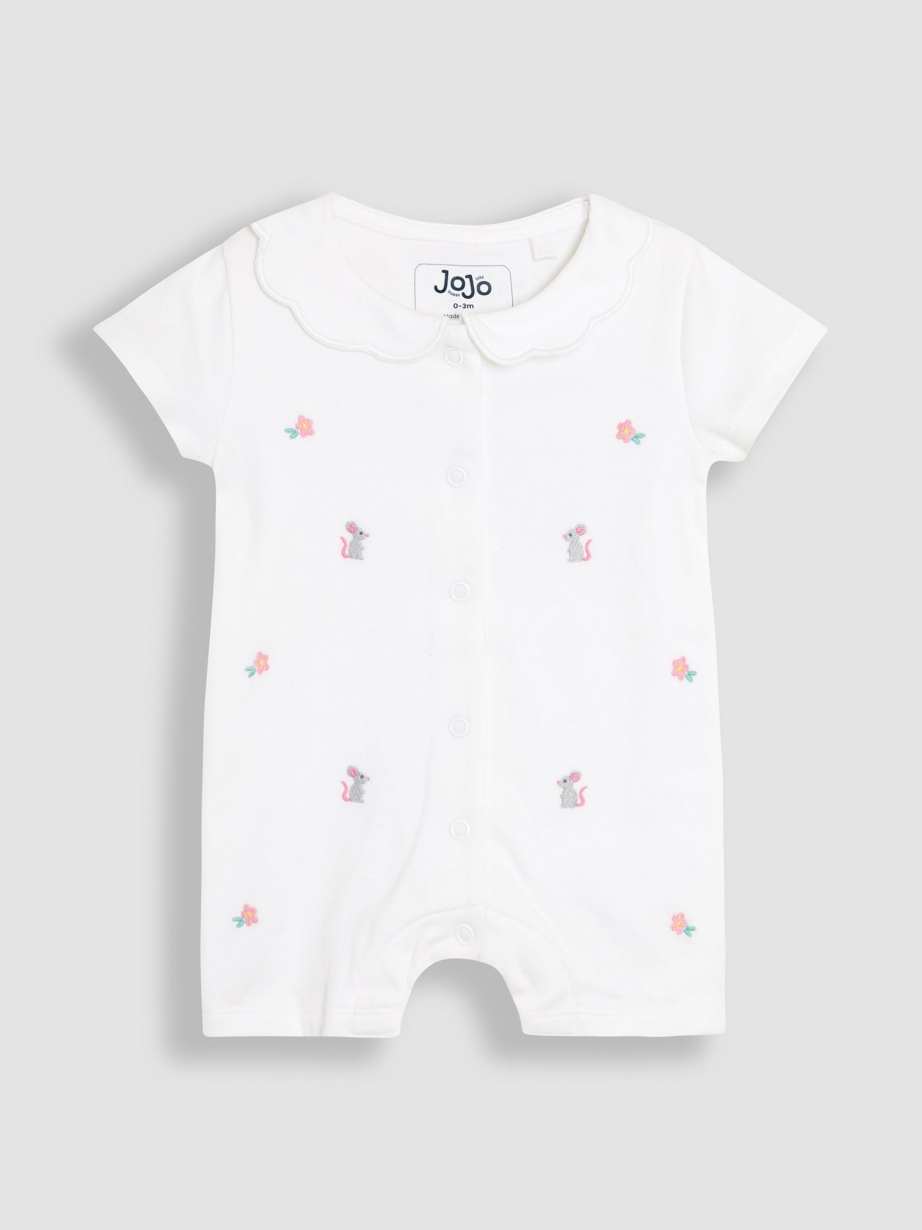 JoJo Maman Bébé White Cotton Short Sleeve Bunny Embroidered Sleepsuit image 4