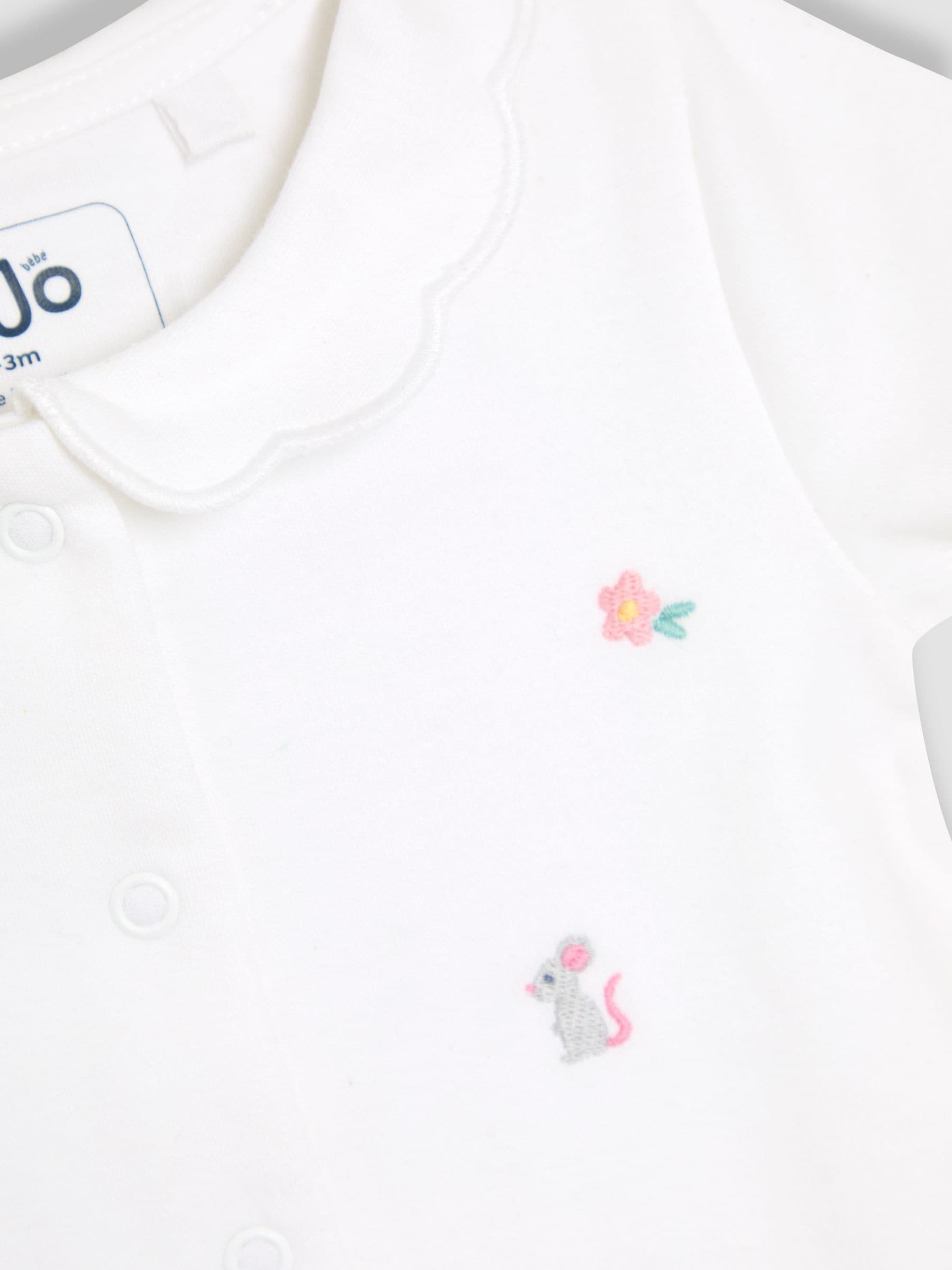 JoJo Maman Bébé White Cotton Short Sleeve Bunny Embroidered Sleepsuit image 6