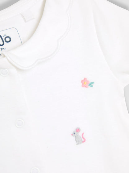 JoJo Maman Bébé White Cotton Short Sleeve Bunny Embroidered Sleepsuit image 6