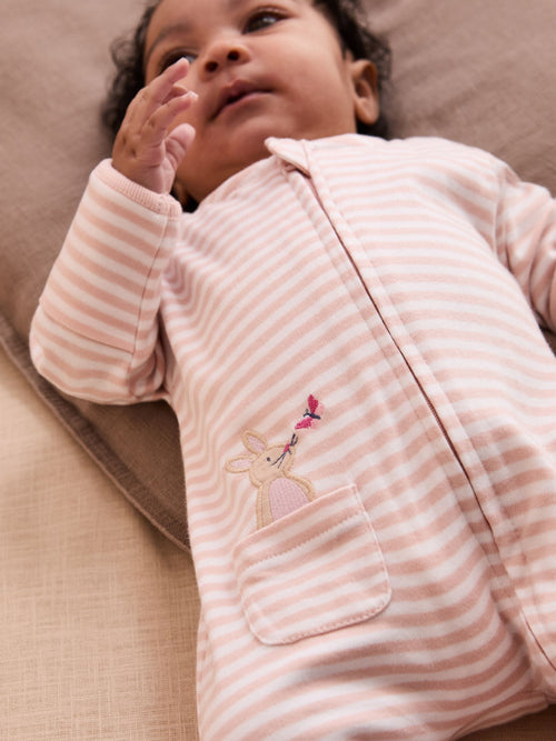 JoJo Maman Bébé Pink Bunny Cotton Embroidered Sleepsuit image 1