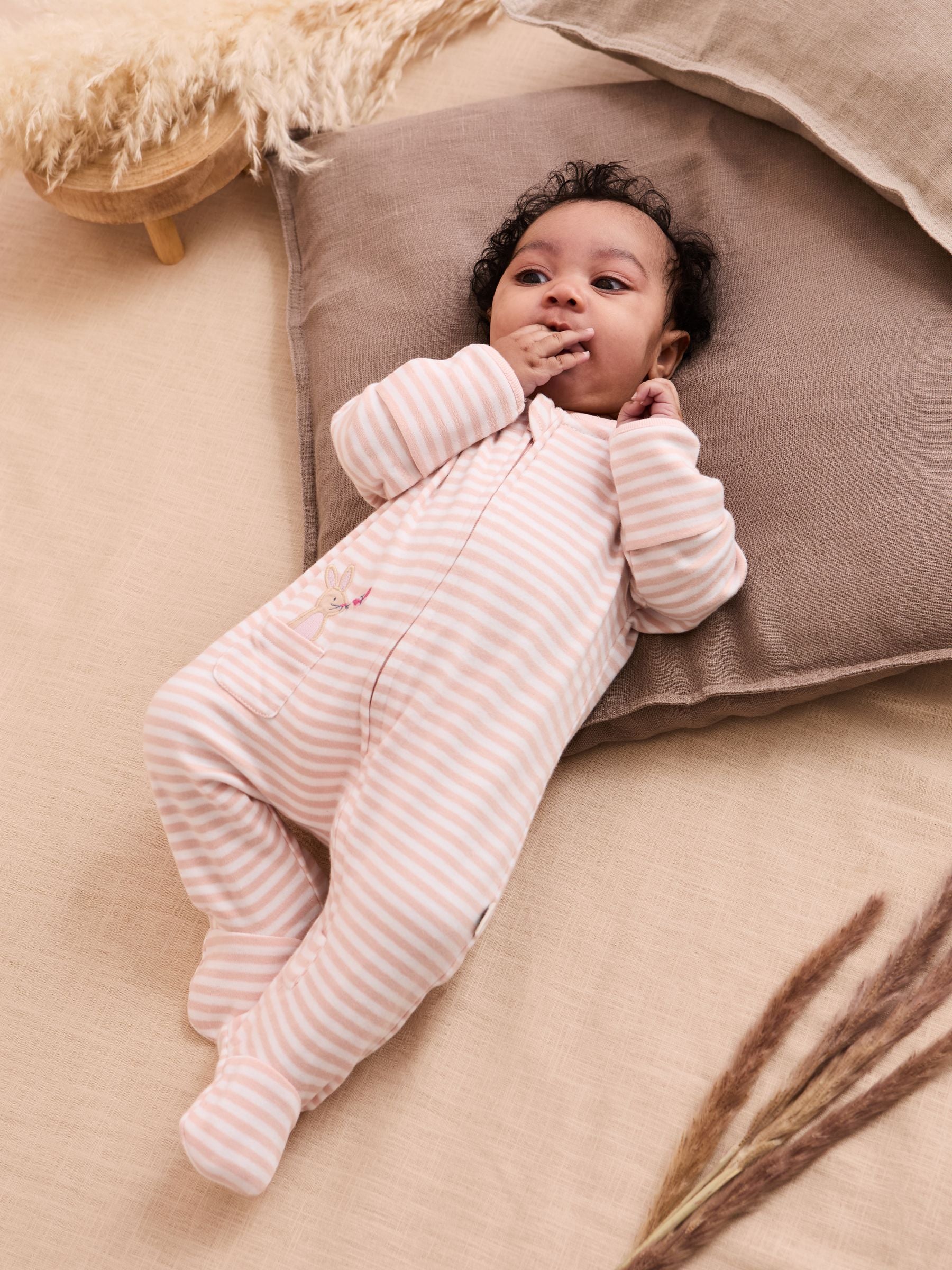 JoJo Maman Bébé Pink Bunny Organic Cotton Embroidered Sleepsuit image 2